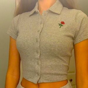 Gray Crop Top with Rose Size S